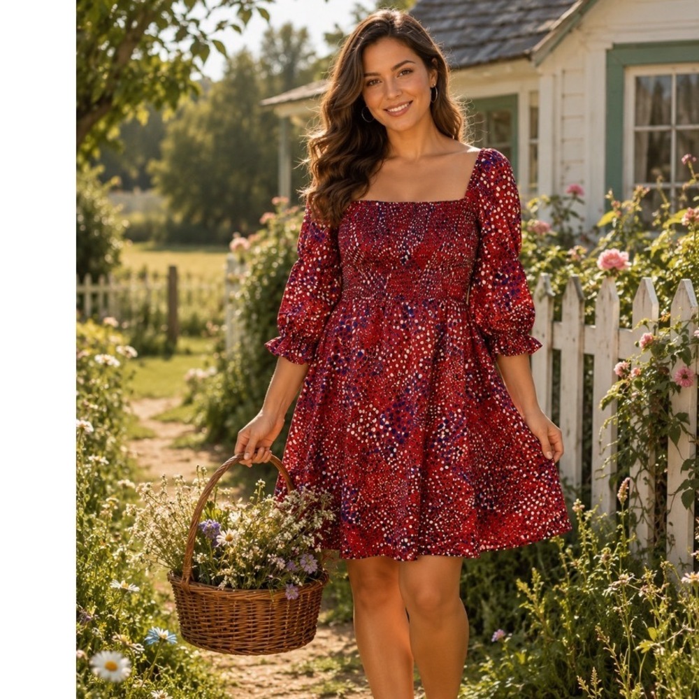 Prairie Collegecore dress Joy Joy Sz XS red bubble top Fit Flare Grannycore